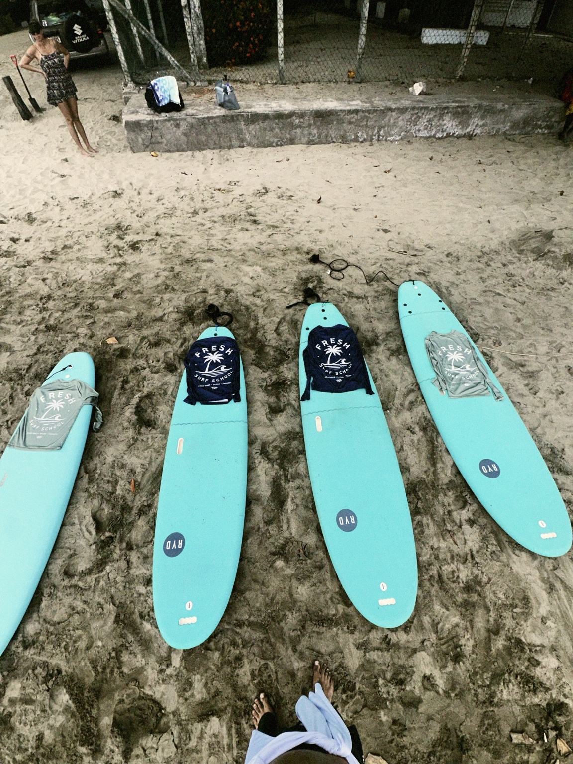 Fresh Surf Lessons boards and rash guards
